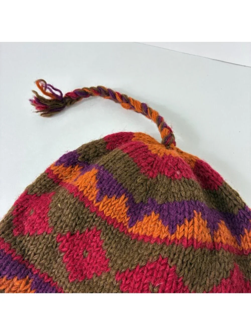 Nepalese 100% Wool Chullo Hat Fleece Lined Ear Flap Boho Hippie Multicolor